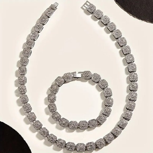 Miami Hip Hop Style Exquisite Bracelet & Necklace Set Unisex Jewelry Gift - Picture 3 of 5